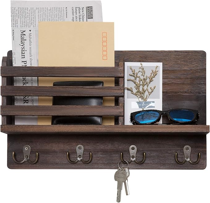 Dahey Wall Mounted Mail Holder Wooden Key Holder